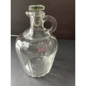 Vintage Paneled Cruet Jar Syrup Vinegar Bottle Clear Green Retro Cottagecore
